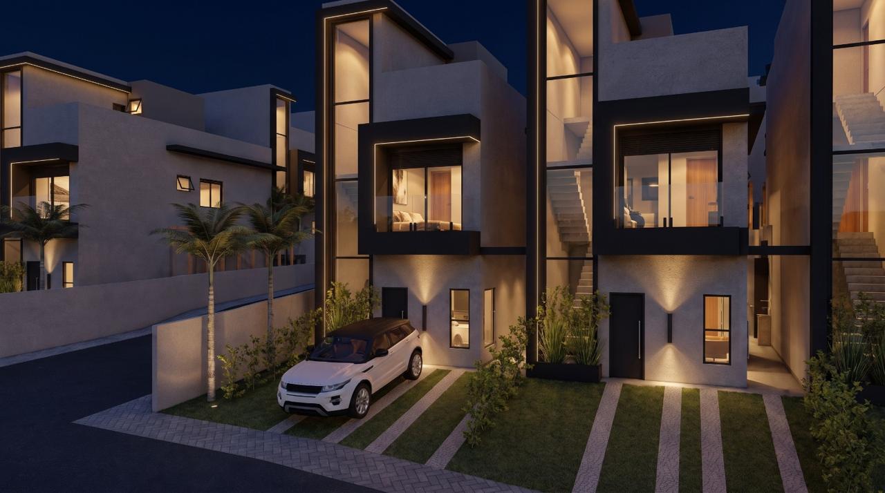 Fachada da casa ao entardecer
